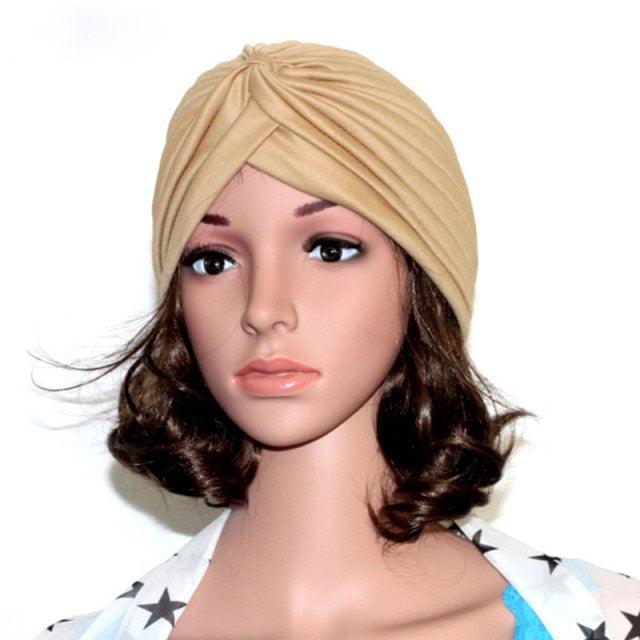 Autumn Winter Warm Headwear Soft Shine Silver Gold Lightweight Knot Twist Turban Headbands Cap Casual Streetwear Hats For Women by Stevvex