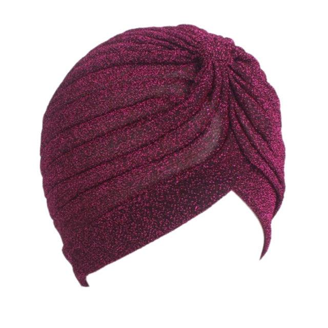 Autumn Winter Warm Headwear Soft Shine Silver Gold Lightweight Knot Twist Turban Headbands Cap Casual Streetwear Hats For Women by Stevvex