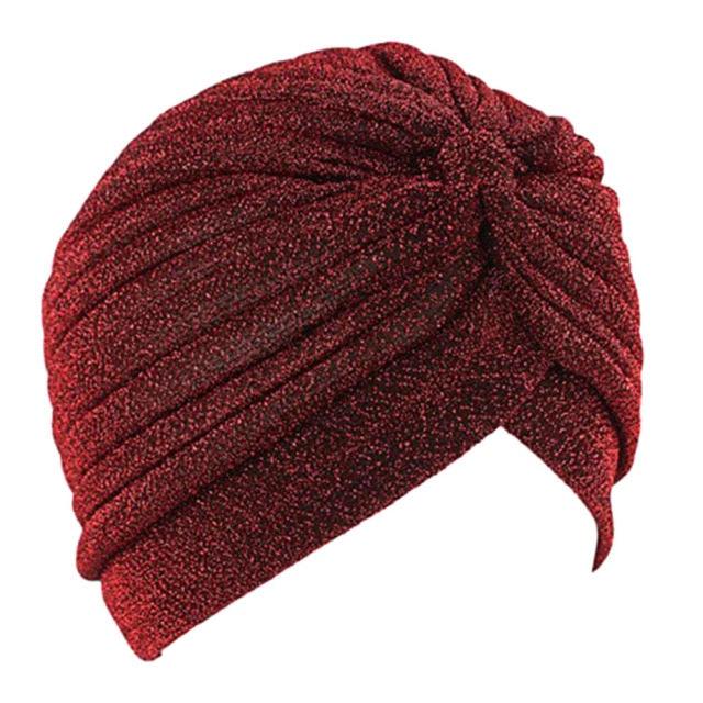 Autumn Winter Warm Headwear Soft Shine Silver Gold Lightweight Knot Twist Turban Headbands Cap Casual Streetwear Hats For Women by Stevvex