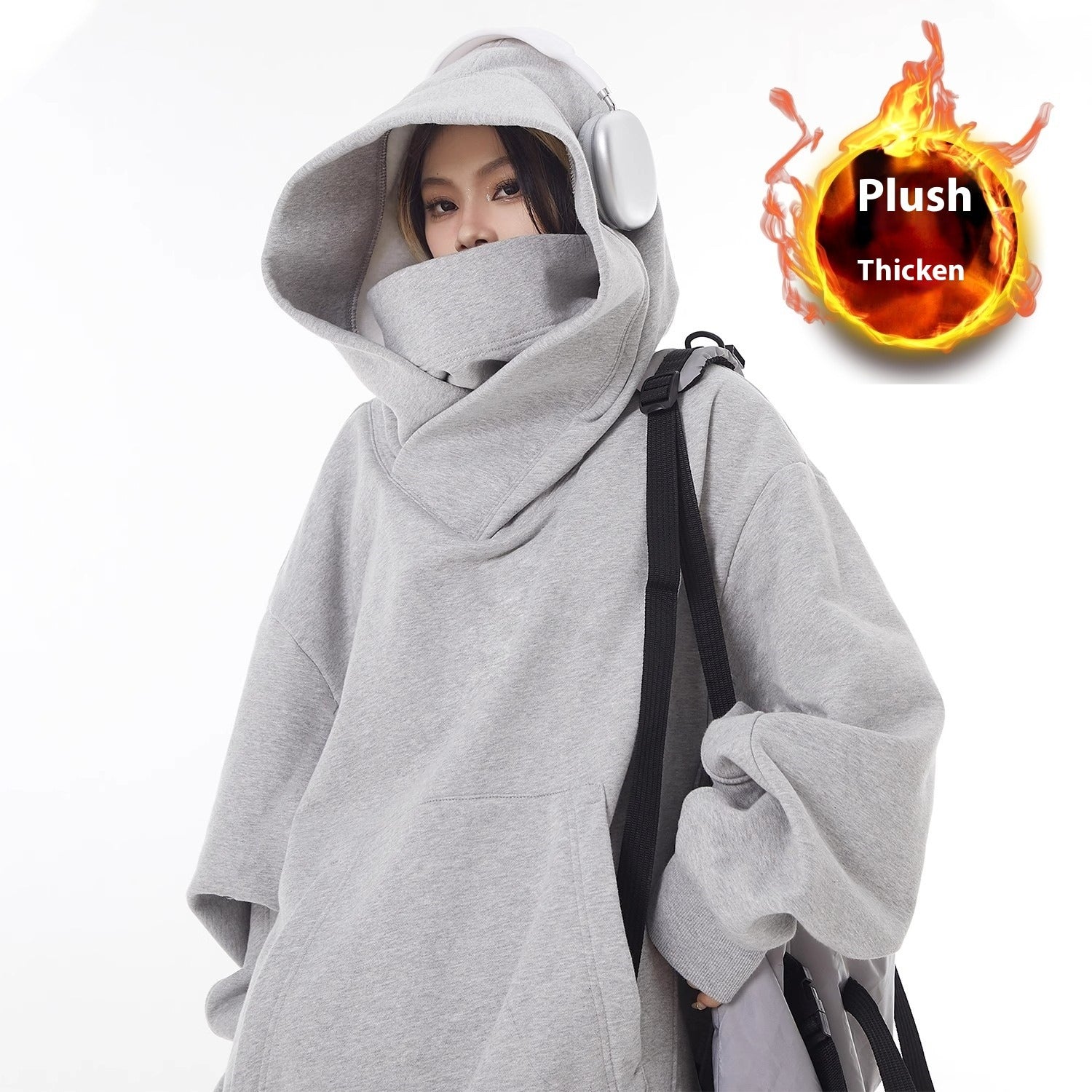 Loose High Collar Fleece Lined Hoodie by Ovriluxe Enterprises llc