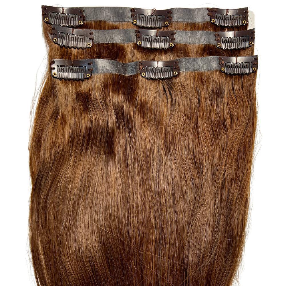 Medium Brown Seamless Clip-In 100% Human Hair Extensions by Private Label