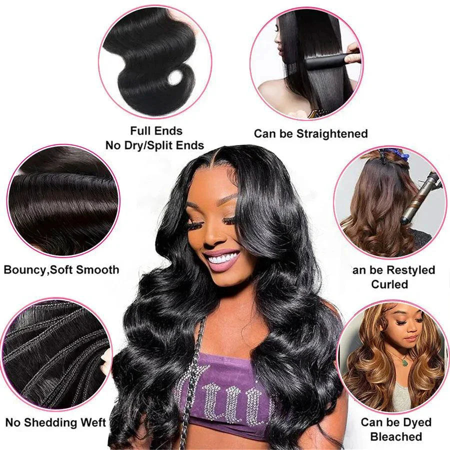 Brazilian Body Wave Hair Bundles - 100% Human Hair Extensions 3 PCS by MANDOTOS