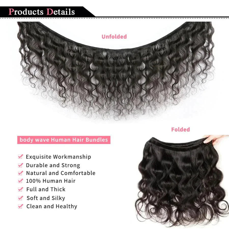 Brazilian Body Wave Hair Bundles - 100% Human Hair Extensions 3 PCS by MANDOTOS