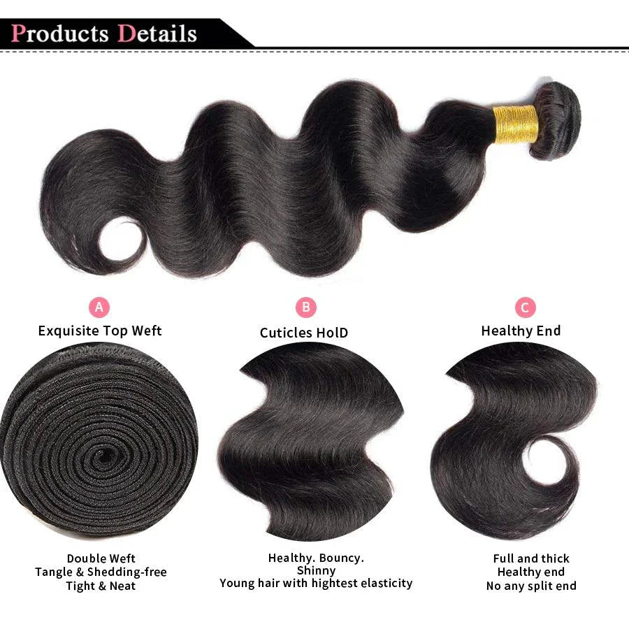 Brazilian Body Wave Hair Bundles - 100% Human Hair Extensions 3 PCS by MANDOTOS