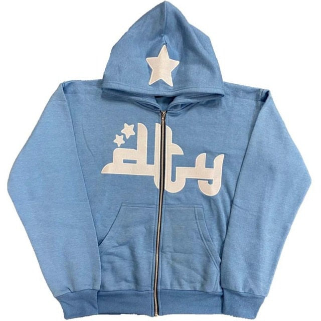 Star Printed Zip Up Hoodies by Ovriluxe Enterprises llc
