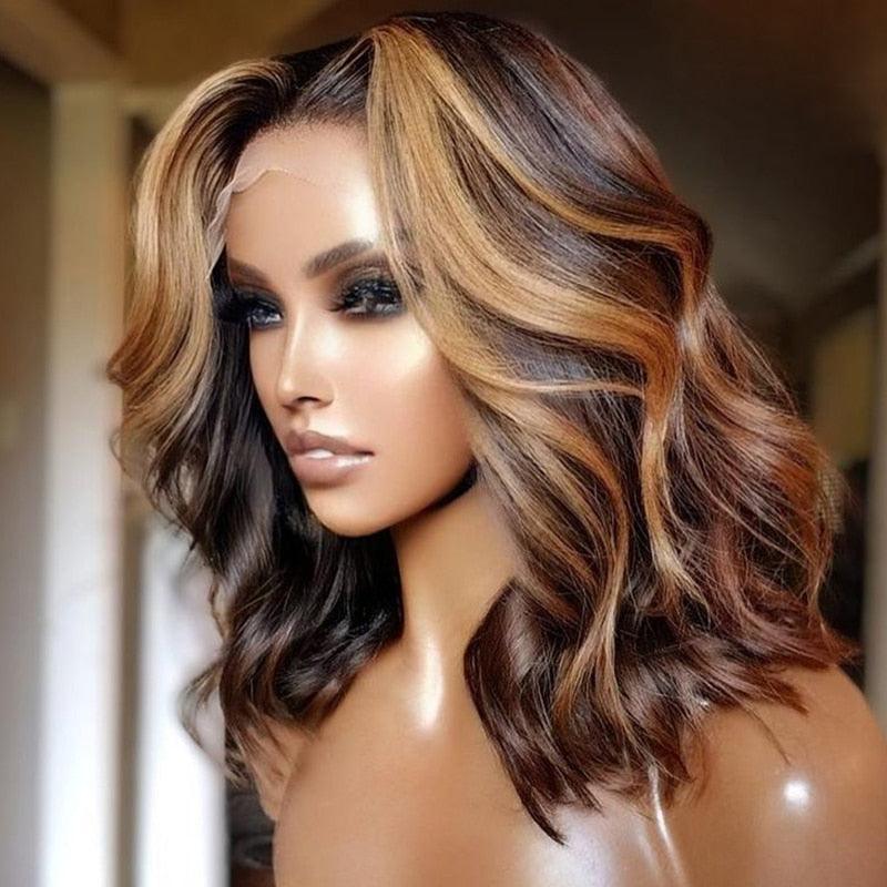 Highlight Wig Human Hair Wigs Short Bob Wig For Black Women T Part Brazilian Pre Plucked With Baby Hair Body Wave Lace Front Wigs For Black Women Cosplay Wigs For Women by Stevvex