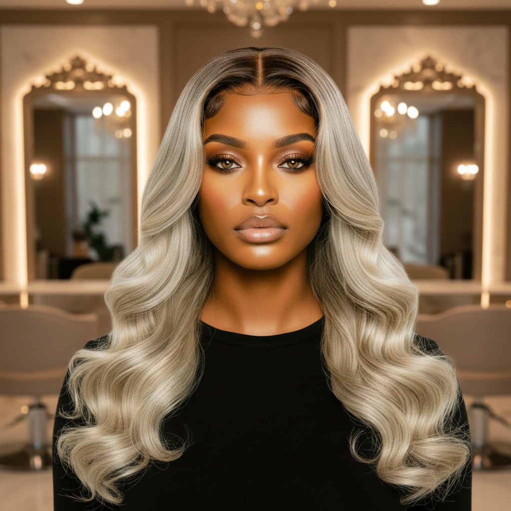 Light Ash Blonde Balayage Wig 24' Human Hair Body Wave Wear and Go Glueless Blonde Prebleached by Zernabella