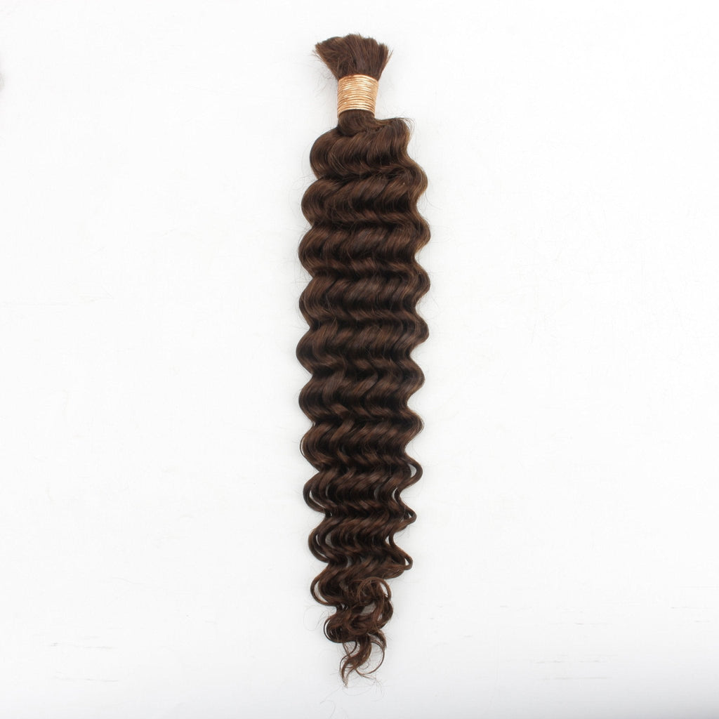 Medium Brown Deep Wave Color 4 Bulk 100% Human Braiding Hair by Private Label
