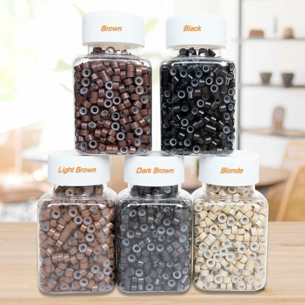 coloryoung 1000pcs 5mm Silicone Lined Micro Beads Hair Extensions Dark Brown by Deal US
