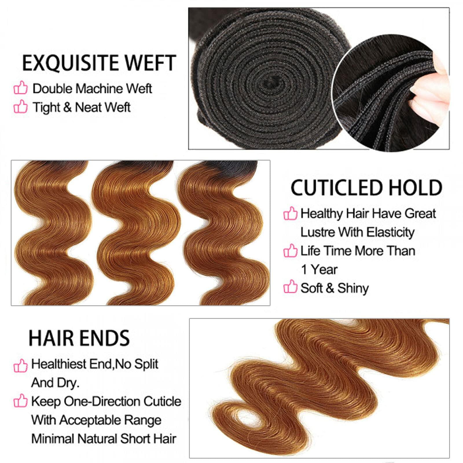 IMAYLI Body Wave 10A 4 Bundles 100% Unprocessed Ombre Brazilian Hair T1B/30 by Deal US