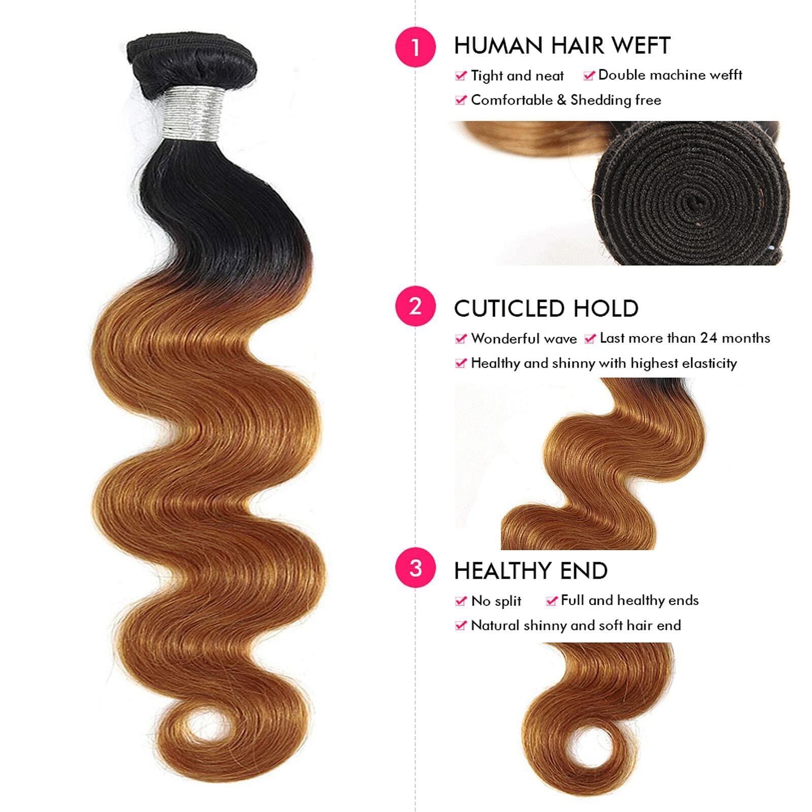 IMAYLI Body Wave 10A 4 Bundles 100% Unprocessed Ombre Brazilian Hair T1B/30 by Deal US