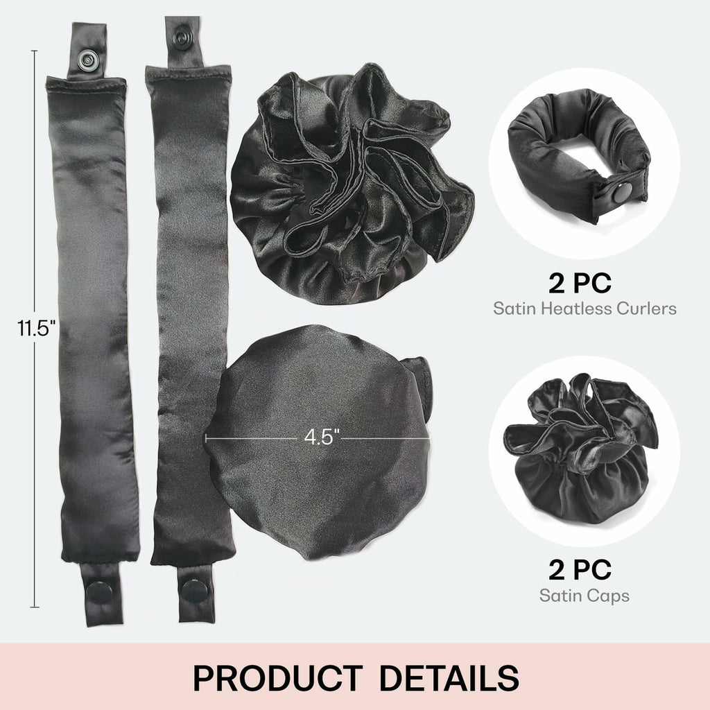 BLINKEEN Satin Heatless Hair Curlers Pillow Rollers with Caps Black 2 Sets by Deal US