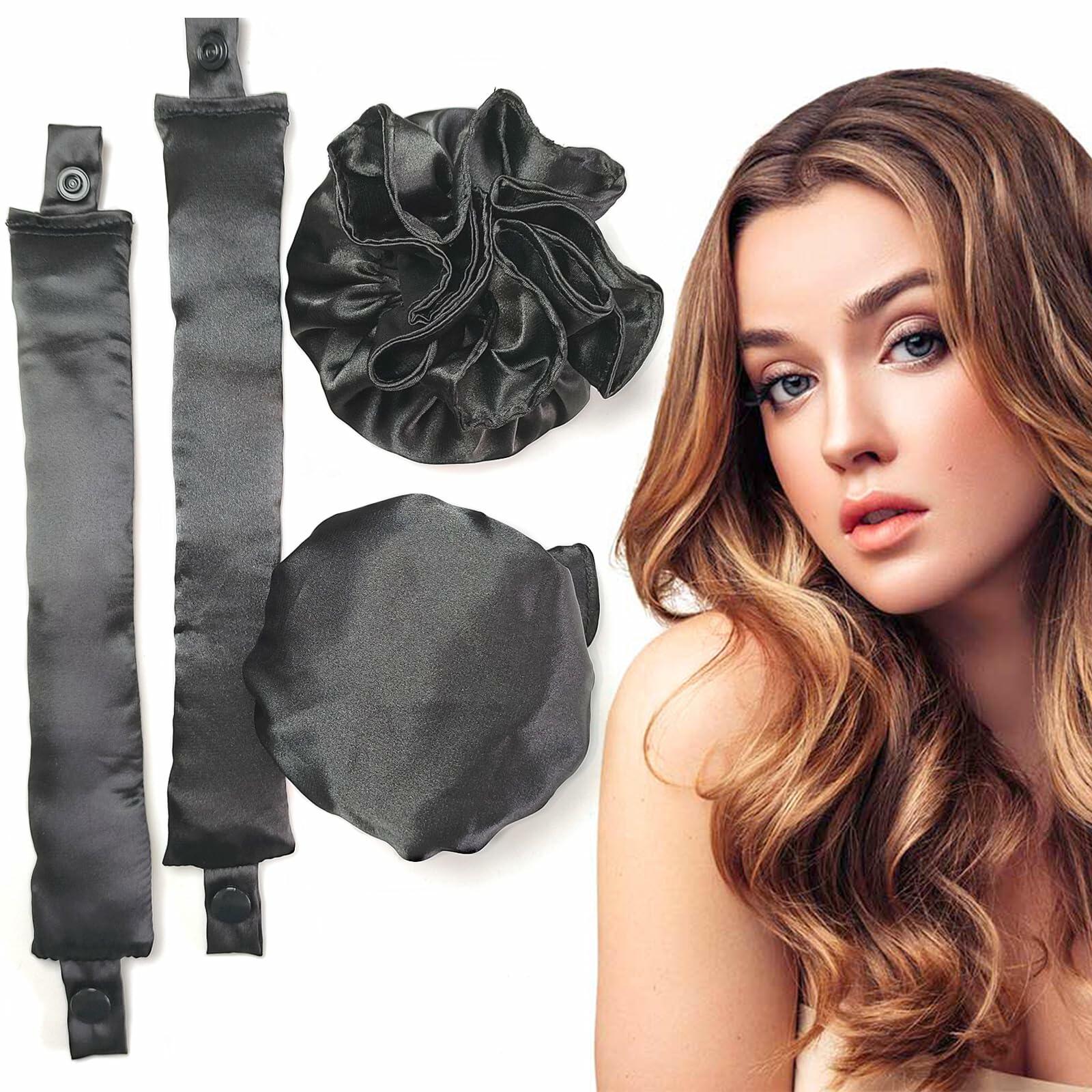 BLINKEEN Satin Heatless Hair Curlers Pillow Rollers with Caps Black 2 Sets by Deal US