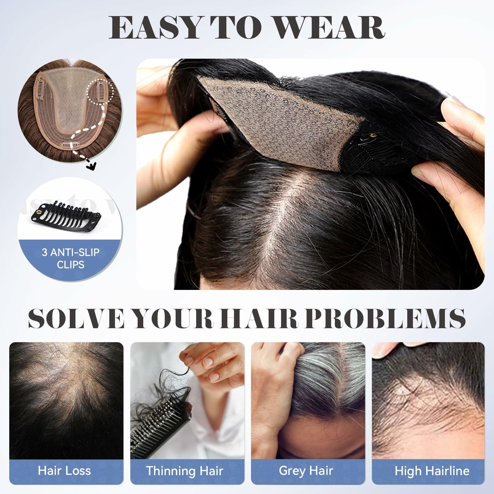 HAIRCUBE Hair Toppers for Women Real Human Hair 14in Natural Black 5x5.5in Base by Deal US