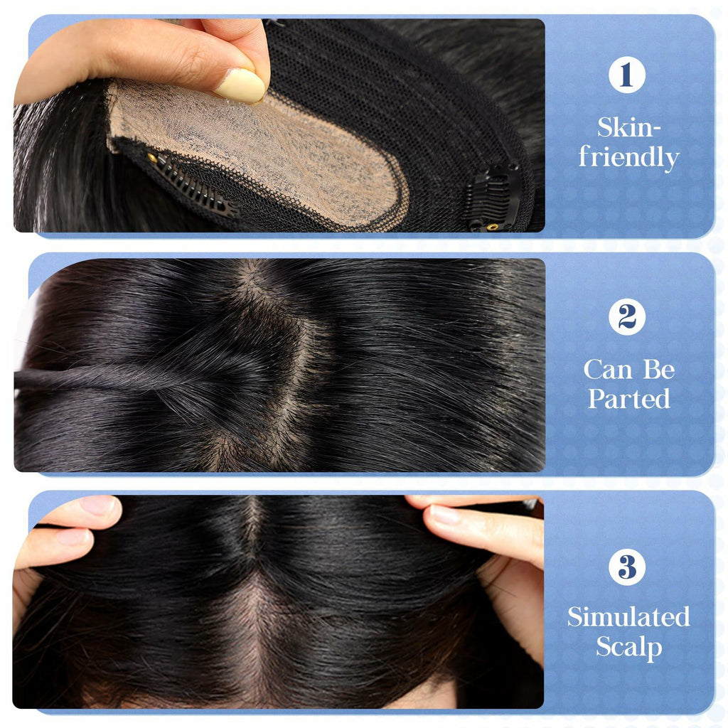 HAIRCUBE Hair Toppers for Women Real Human Hair 14in Natural Black 5x5.5in Base by Deal US