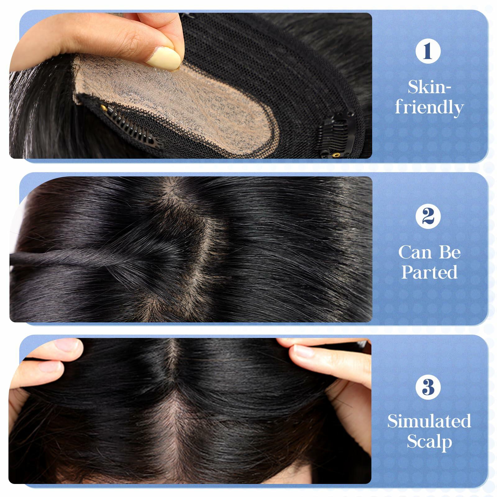 HAIRCUBE Hair Toppers for Women Real Human Hair 14in Natural Black 5x5.5in Base by Deal US
