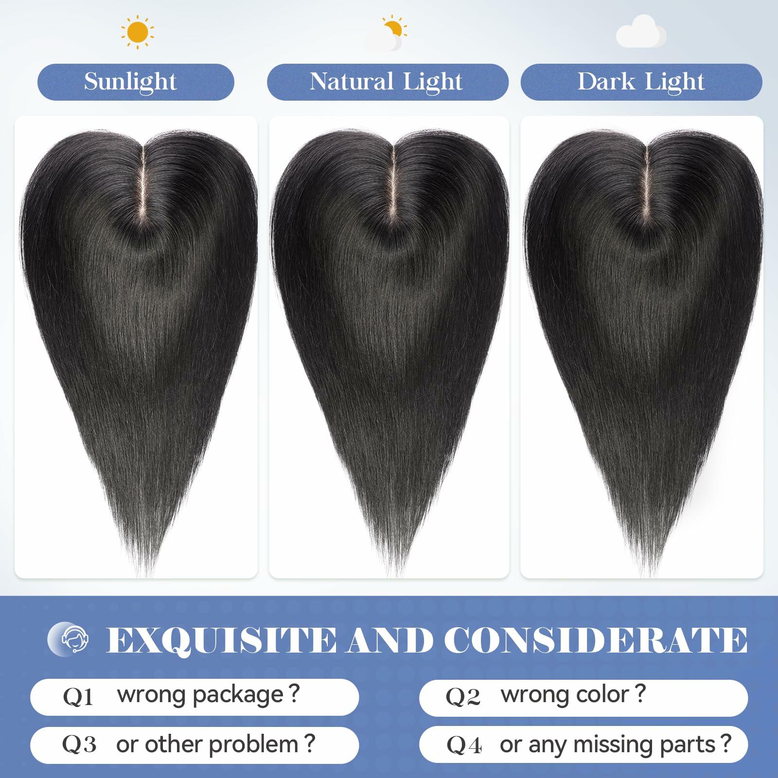 HAIRCUBE Hair Toppers for Women Real Human Hair 14in Natural Black 5x5.5in Base by Deal US