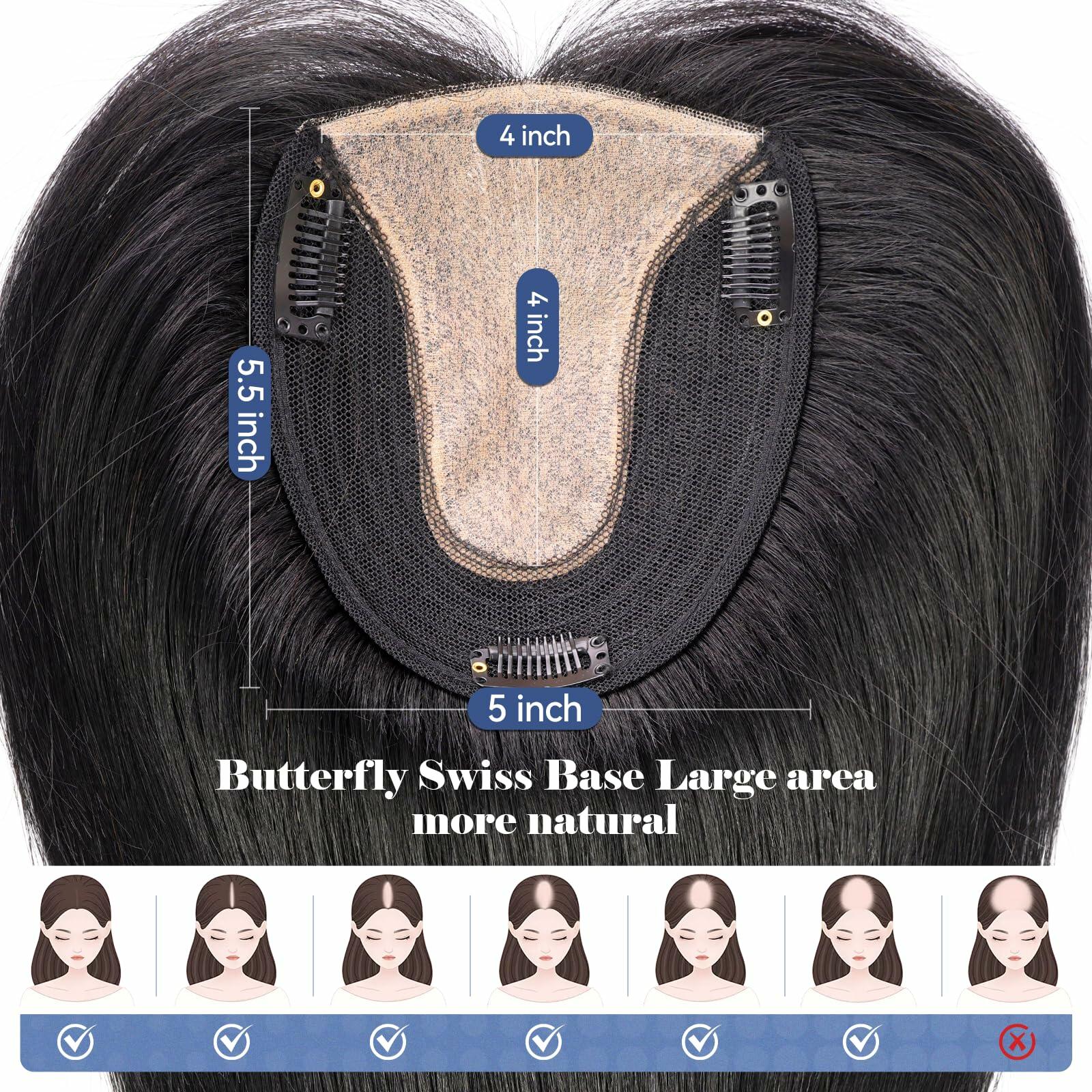HAIRCUBE Hair Toppers for Women Real Human Hair 14in Natural Black 5x5.5in Base by Deal US