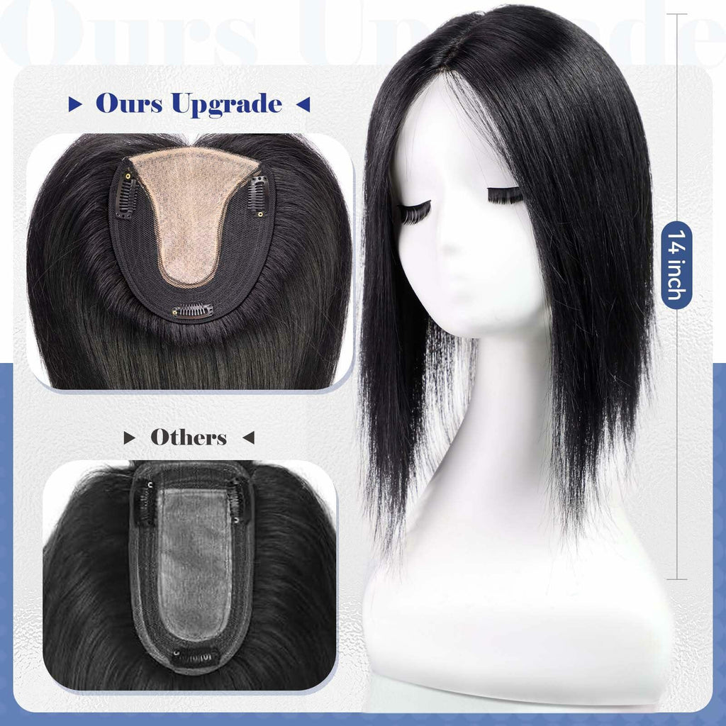 HAIRCUBE Hair Toppers for Women Real Human Hair 14in Natural Black 5x5.5in Base by Deal US