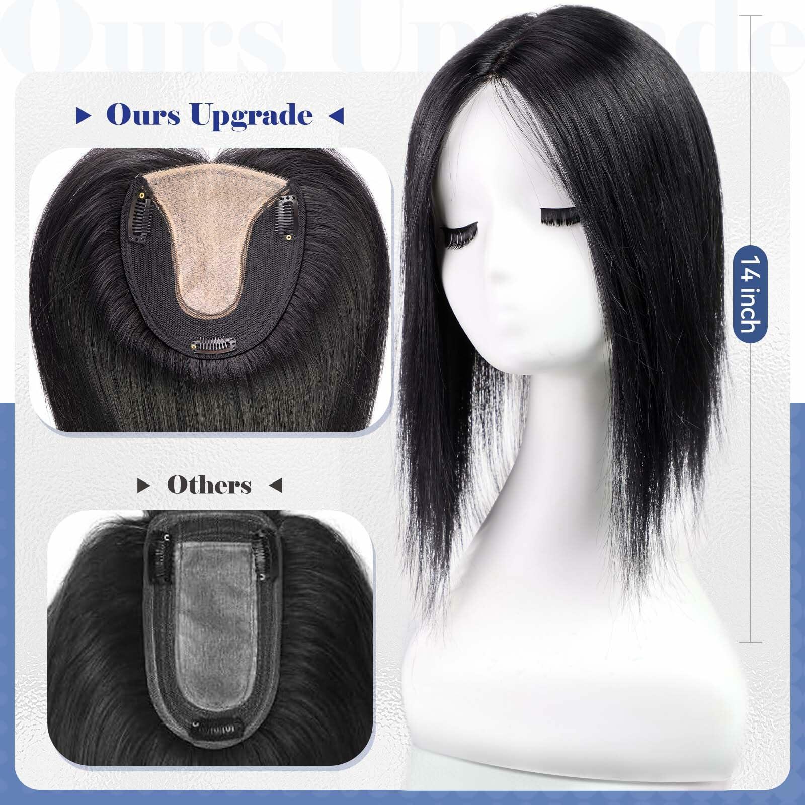 HAIRCUBE Hair Toppers for Women Real Human Hair 14in Natural Black 5x5.5in Base by Deal US