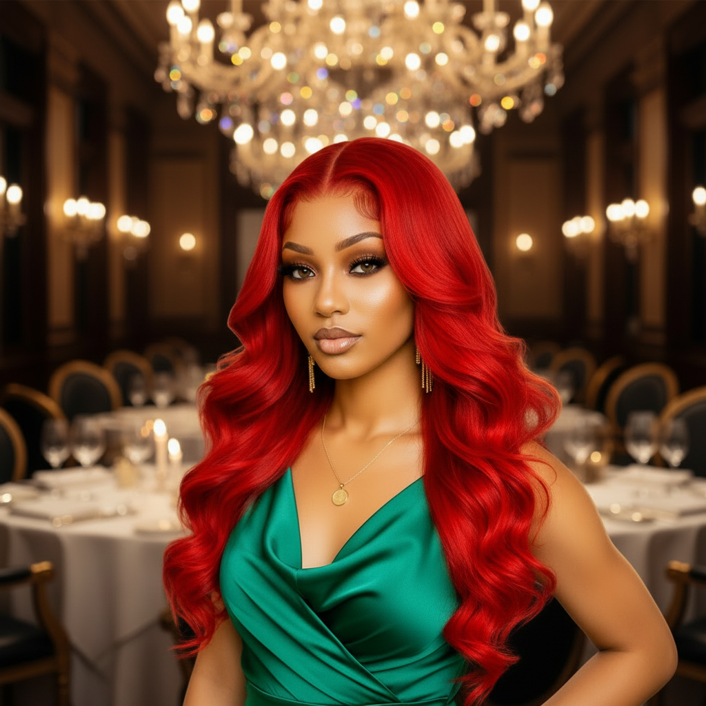 Red Glueless Straight 24' HD Lace Frontal Human Hair Wigs Body Wave by Zernabella